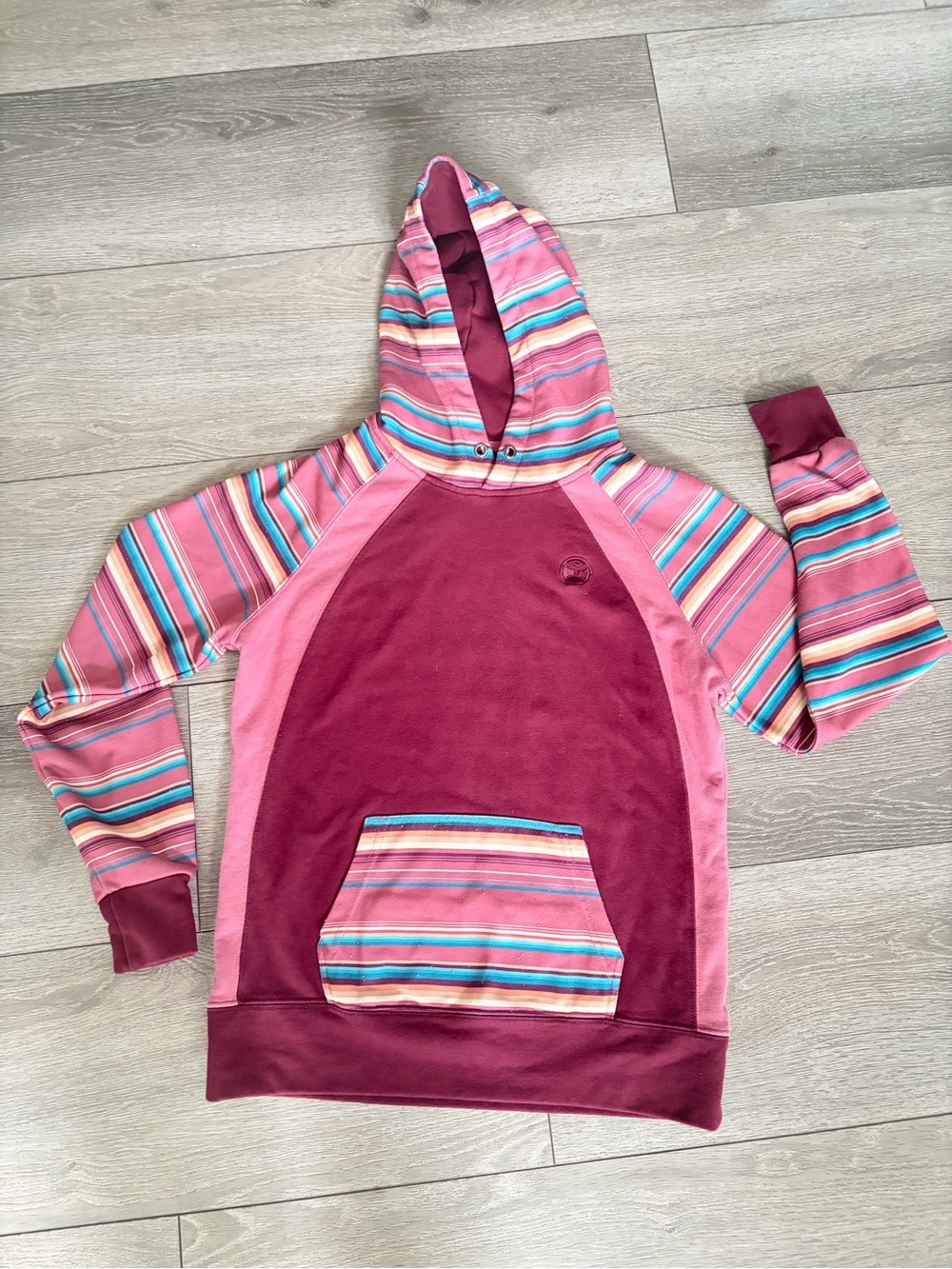 Hooey Maroon & Pink Striped Hoodie
